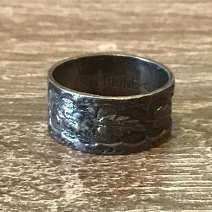 Vintage Signed C&C Sterling Silver Leaf Design Wide Band Ring Size 4.75